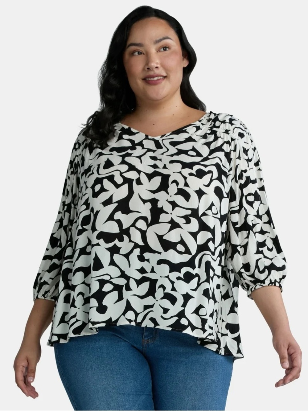Terra & Sky Women's Plus Size Poet Sleeve Blouse